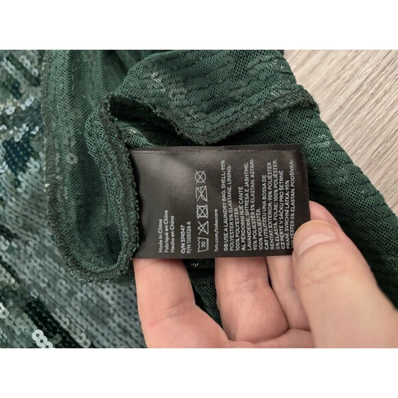 H&M Mermaidcore Fairycore Dark Green Sequin Midi Skirt, Front Slit Bodycon Sz 2 - Picture 6 of 10